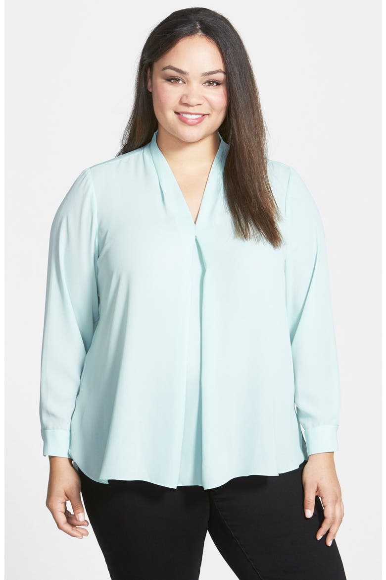 Pleat Front V-Neck Blouse, Main, color, AQUA ICE