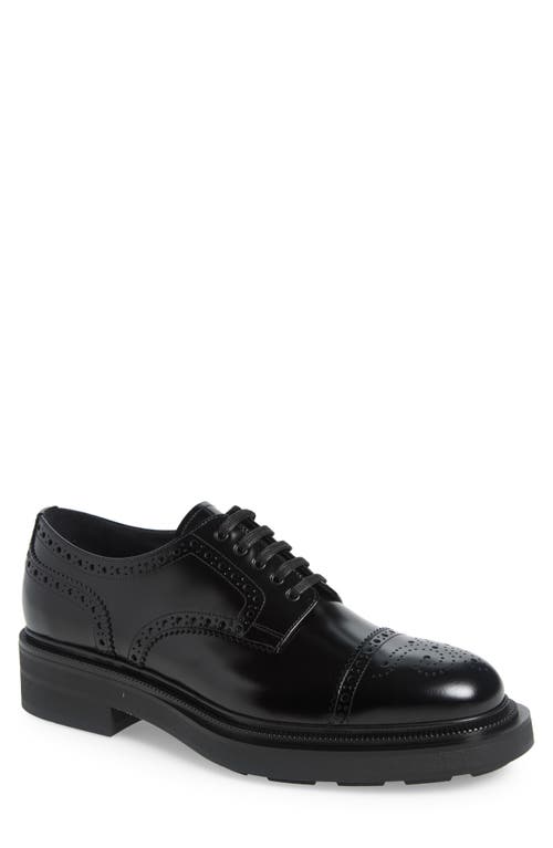 Prada Tyrone Brogue Cap Toe Derby In Nero