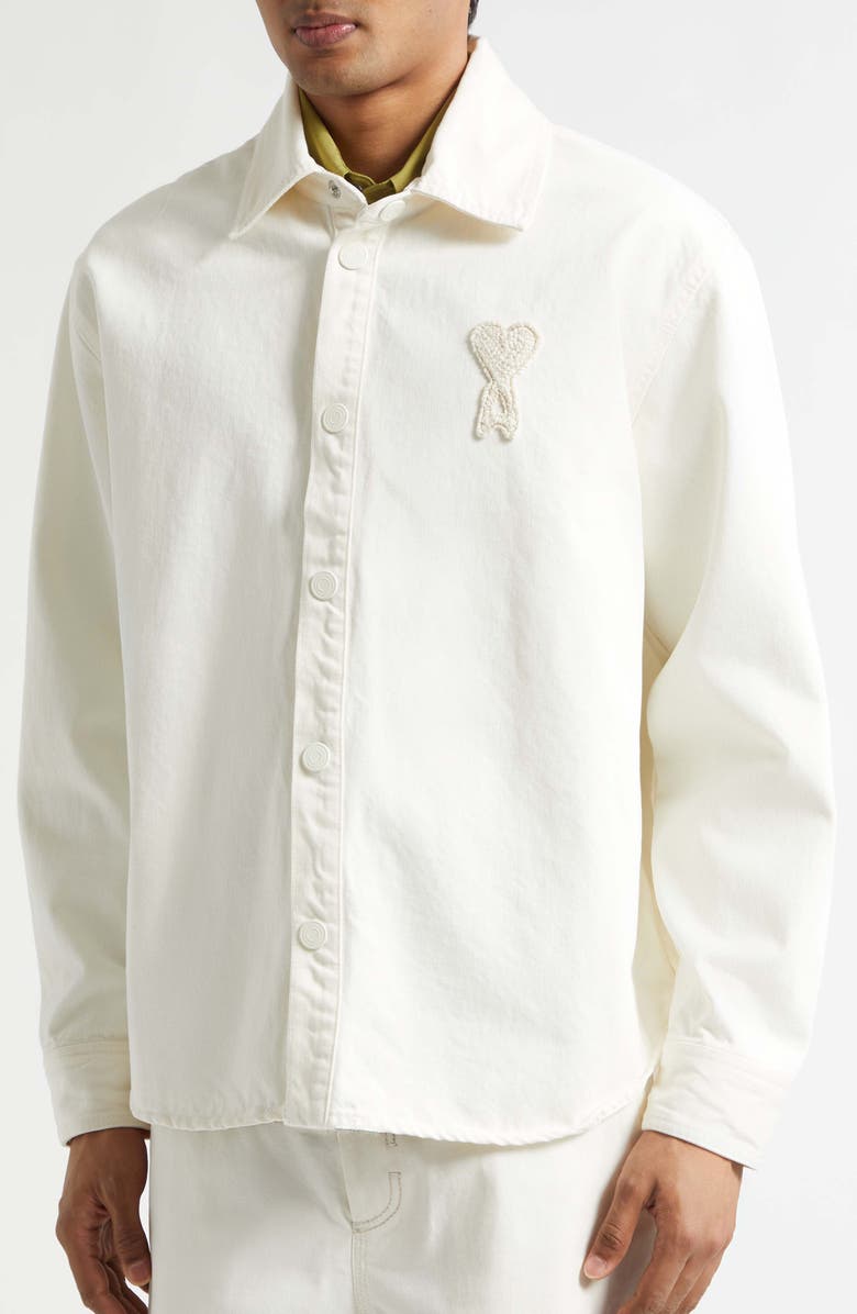 AMI PARIS Ami de Coeur Knit Appliqué Overshirt, Alternate, color, Blanc Creme