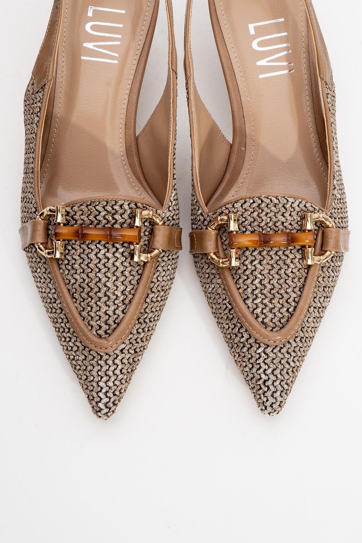 Prologue Shoes Osca Pointed Toe Buckled Slingback Pump, Alternate, color, Beige