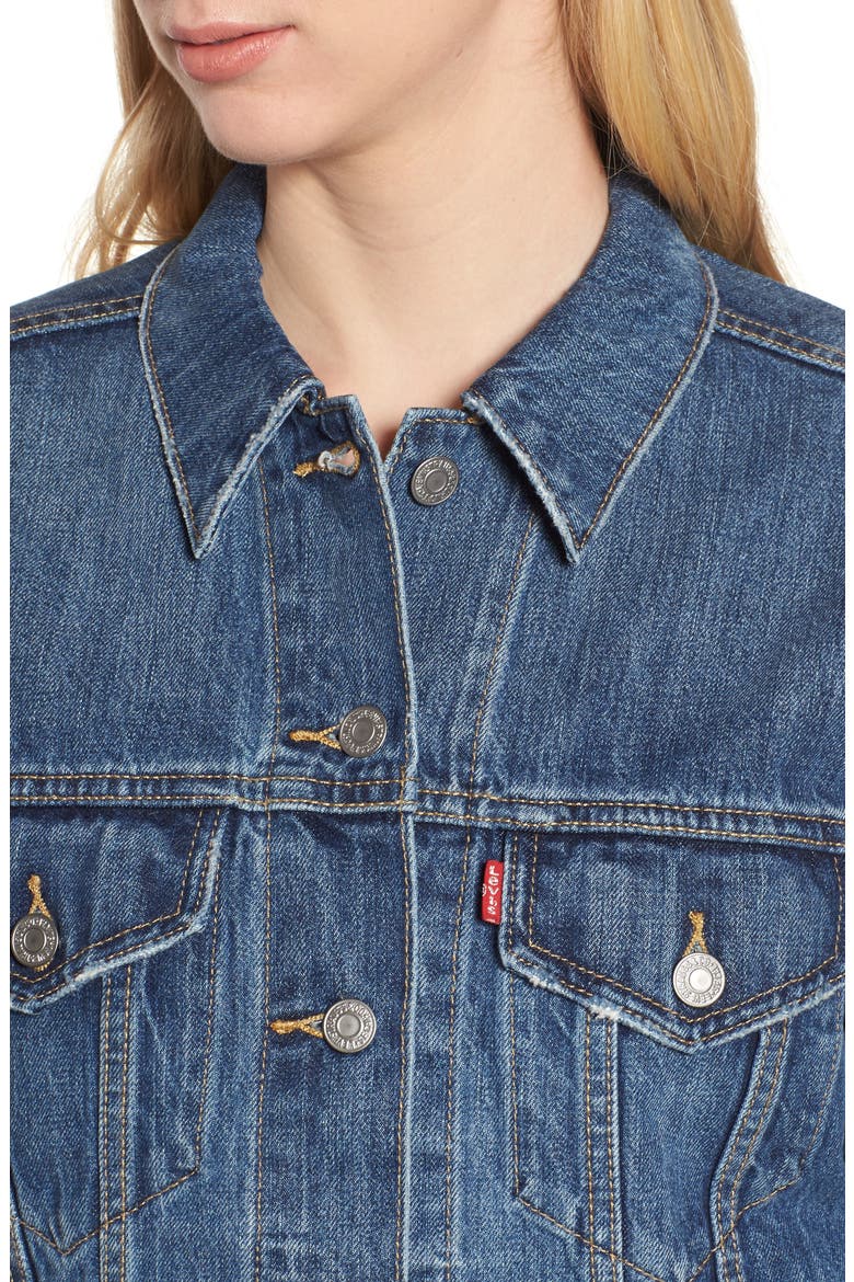 Levi's® Ex-Boyfriend Denim Trucker Jacket, Alternate, color, GROOVEMARKS