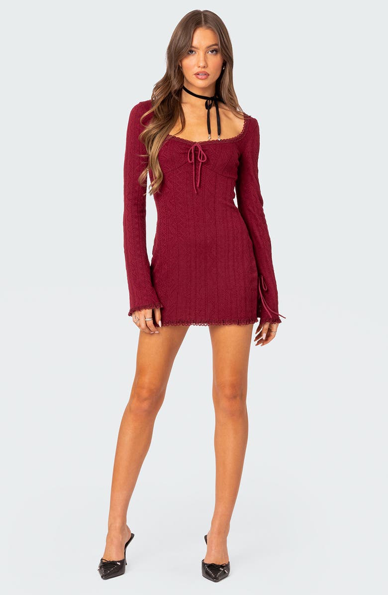 EDIKTED Krista Long Sleeve Knit Minidress, Alternate, color, Burgundy