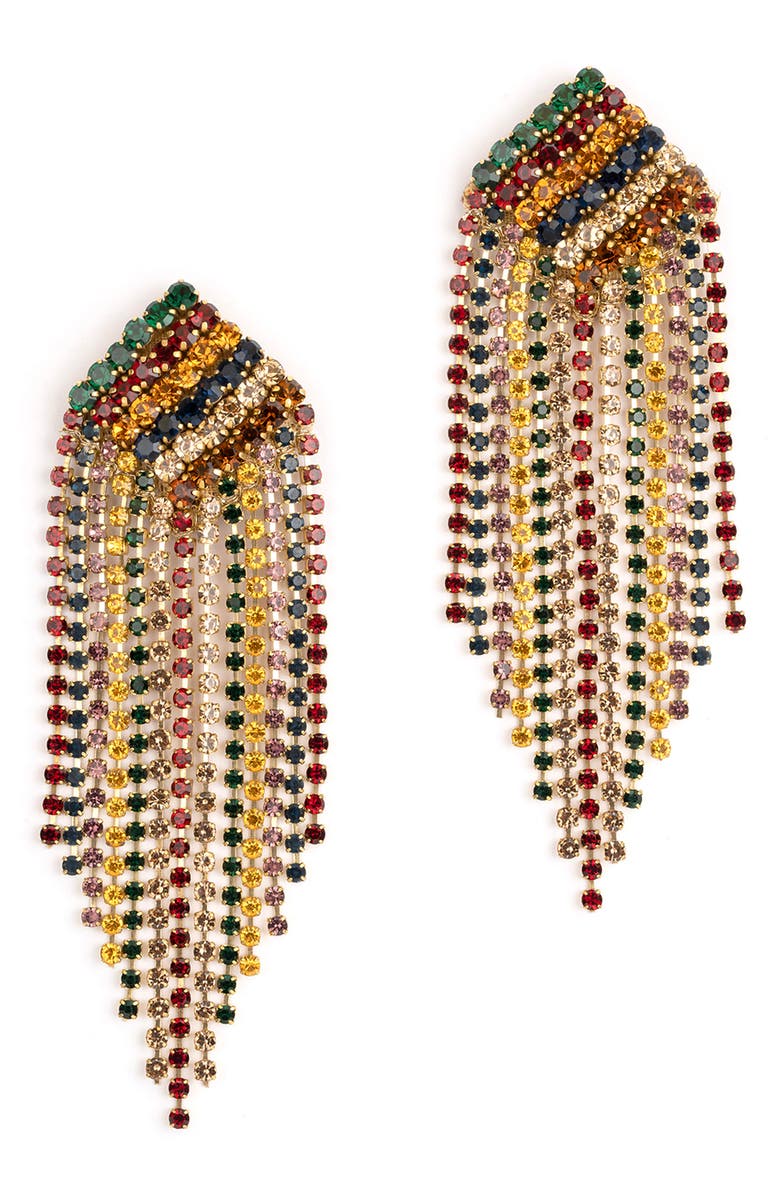 Deepa Gurnani Niomi Crystal Fringe Drop Earrings, Main, color,