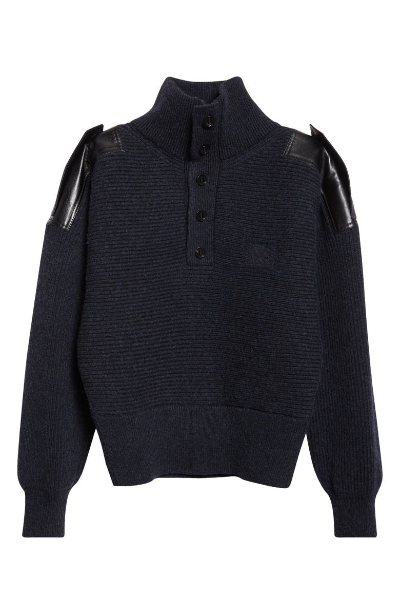 Burberry Leather Trim Rib Wool Blend Turtleneck Sweater, Alternate, color, Tarmac Grey