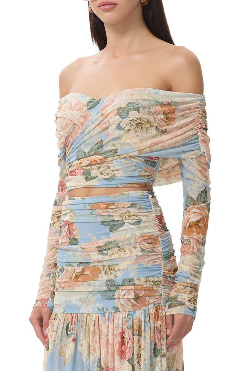 AFRM Dido Floral Off the Shoulder Crop Top, Alternate, color, Soft Slate Bloom