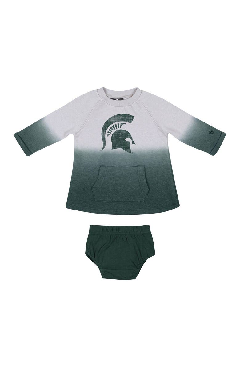 COLOSSEUM Newborn & Infant Colosseum Gray/Green Michigan State Spartans Hand in Hand Ombre Dress & Bloomers Set, Alternate, color, 