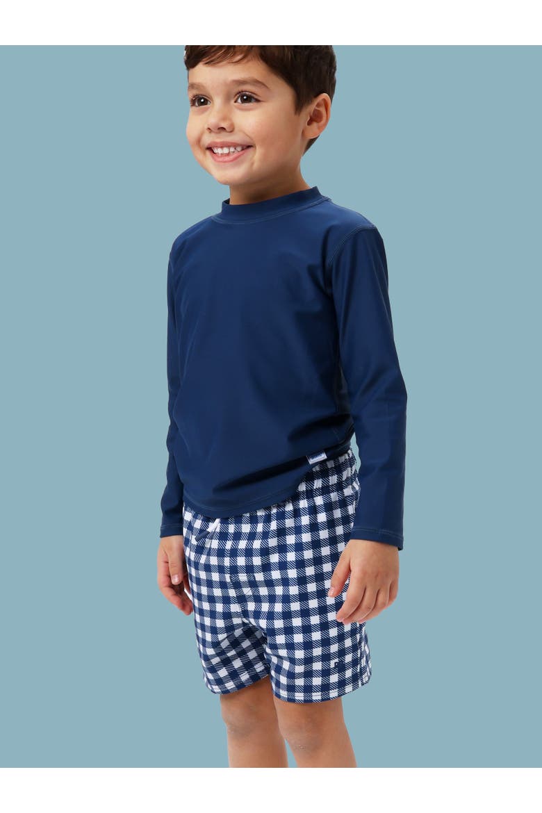 UPF50+ Sun Protected Stretch Swim Trunks, Alternate, color, Navy & White Gingham
