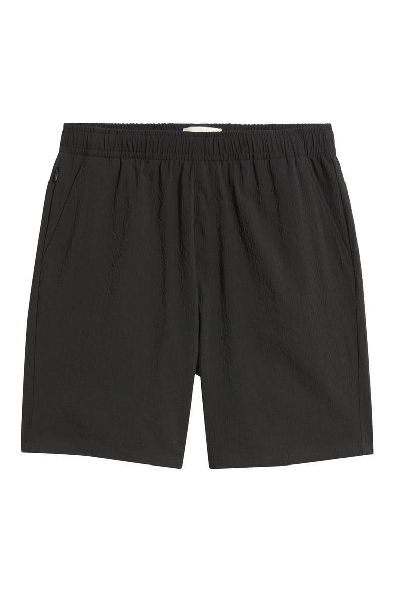 Slim Fit Drawstring Seersucker Shorts, Alternate, color, BLACK