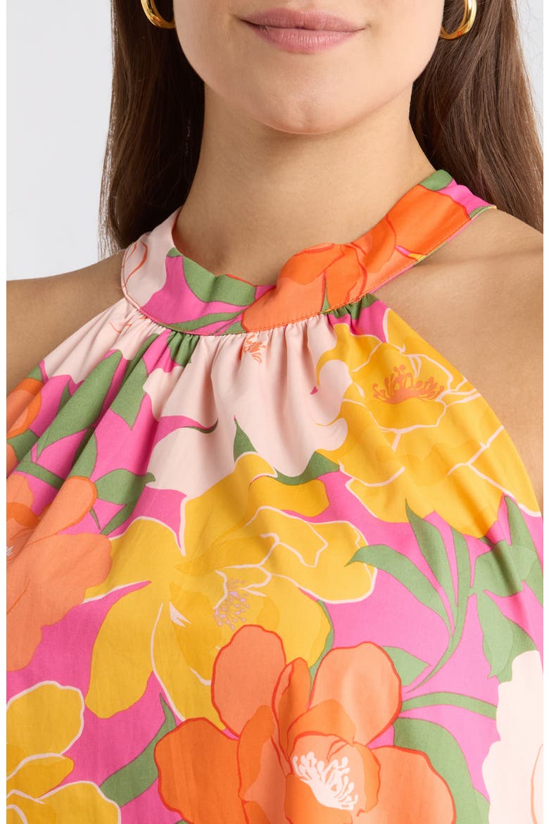 Milley Floral Della Halter Minidress, Alternate, color, PINK-ORANGE