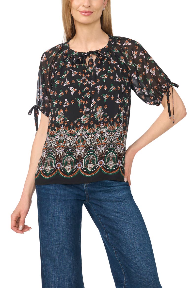 Floral Print Raglan Top, Main, color, ALPINE GREEN