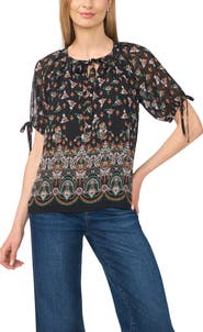 CeCe Floral Print Raglan Top