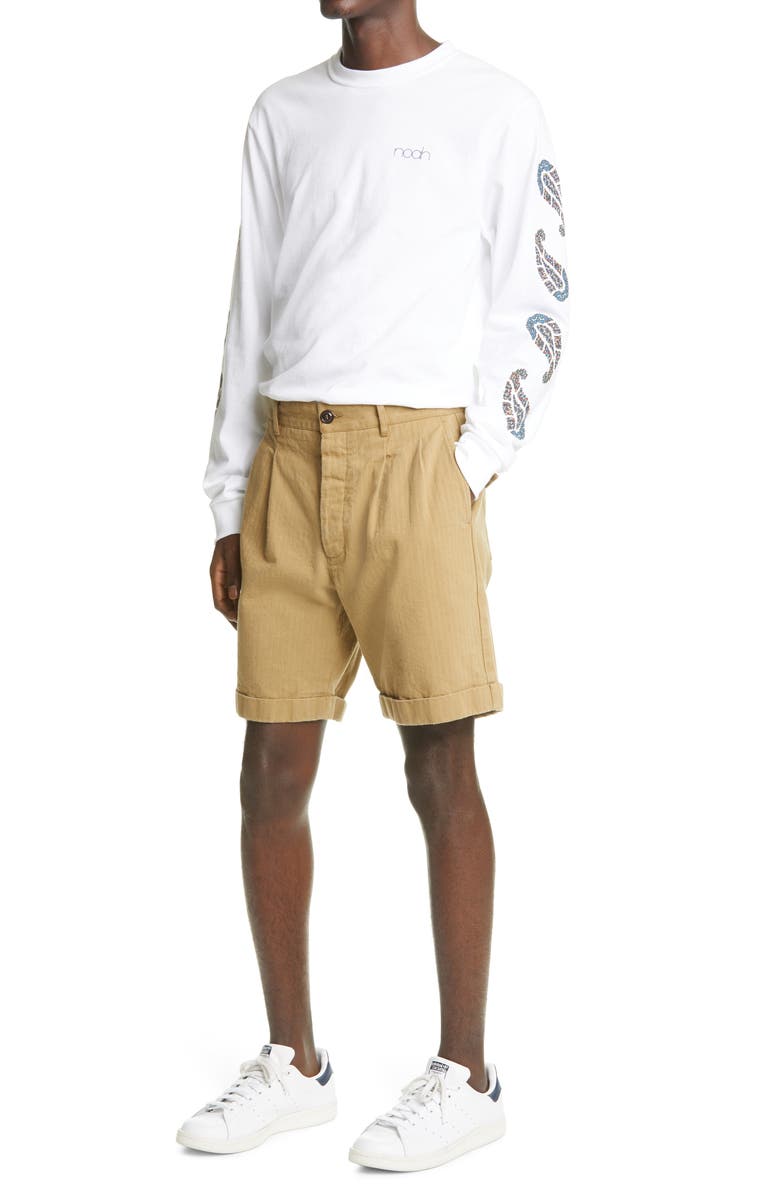 Noah Pleated Herringbone Shorts, Alternate, color,
