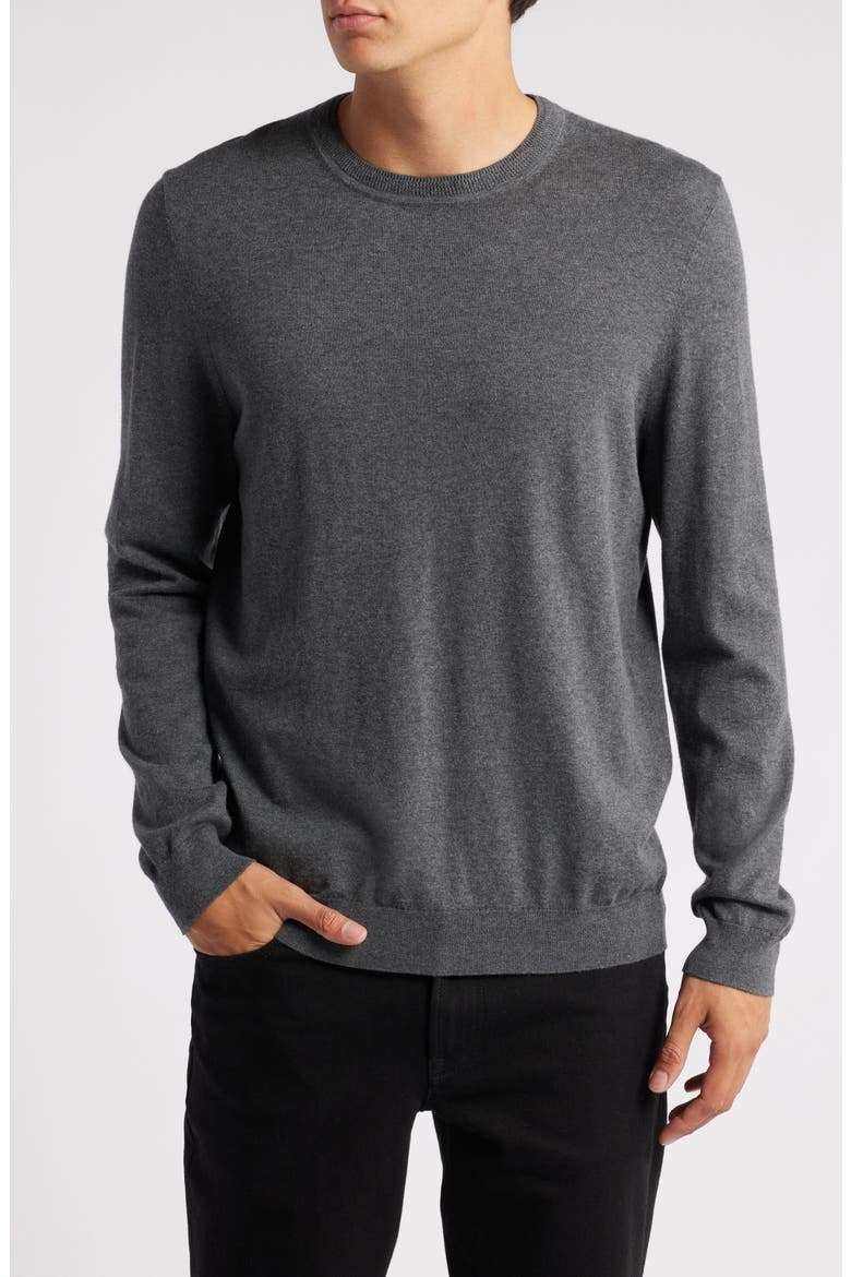 Cotton & Silk Crewneck Sweater, Main, color, GREY MAGNET HEATHER