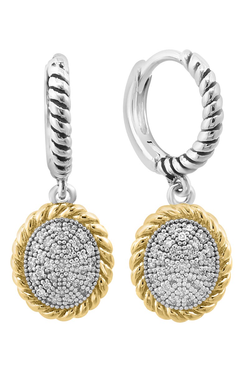 EFFY Two-Tone Pavé Diamond Disc Drop Huggie Hoop Earrings, Main, color,