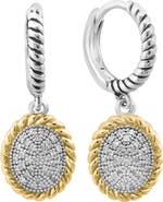 EFFY Two-Tone Pavé Diamond Disc Drop Huggie Hoop Earrings