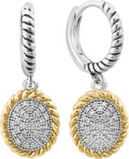 EFFY Two-Tone Pavé Diamond Disc Drop Huggie Hoop Earrings