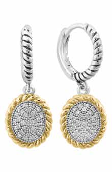 EFFY Two-Tone Pavé Diamond Disc Drop Huggie Hoop Earrings