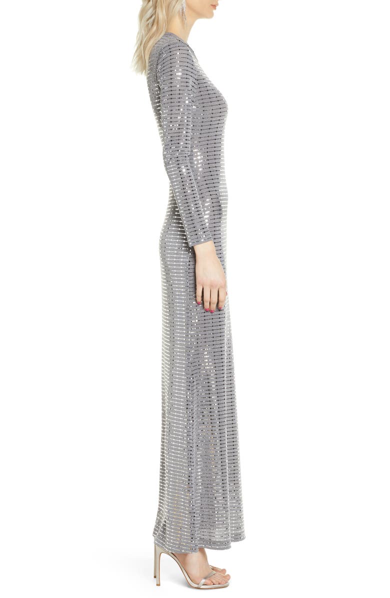 Morgan & Co. Long Sleeve Sequin Knit Gown, Alternate, color,