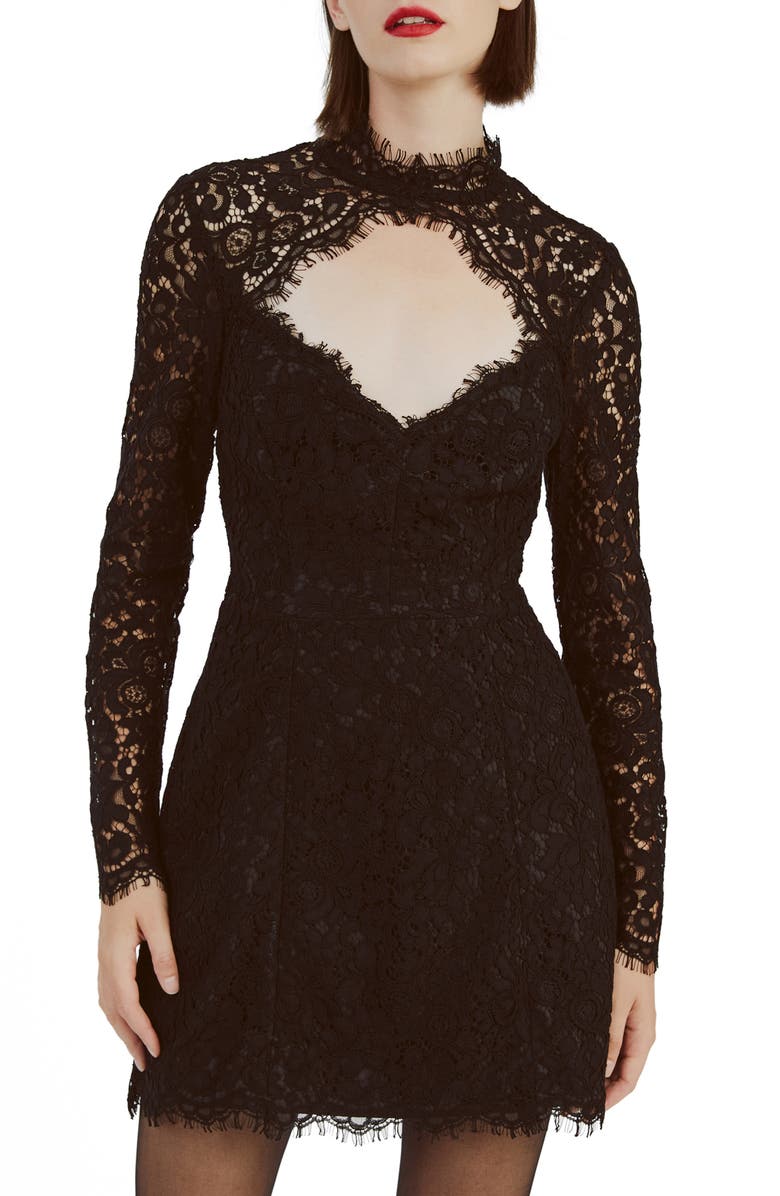 Bardot Lulani Lace Cutout Long Sleeve Minidress, Alternate, color, 