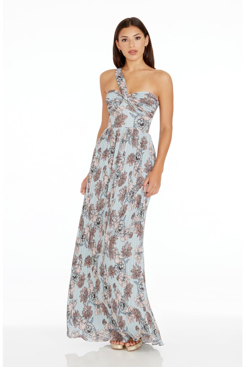 Idalia Floral One-Shoulder Gown, Alternate, color, SAGE MULTI
