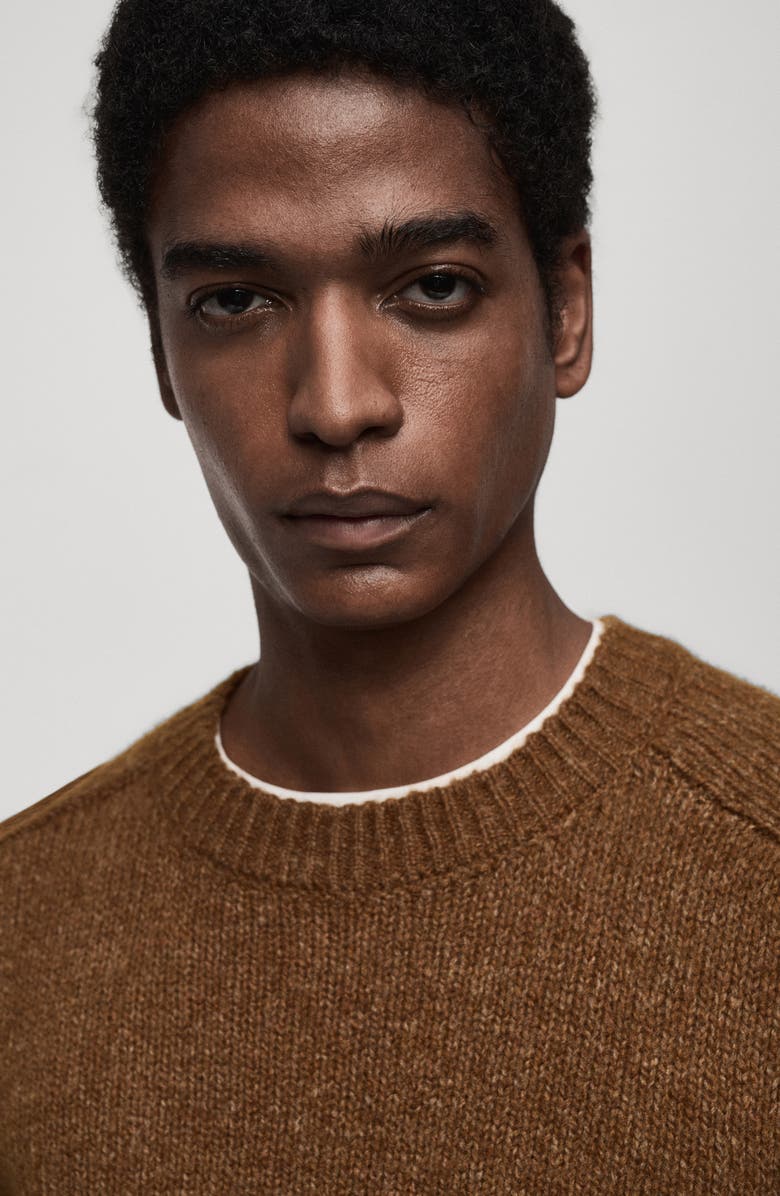 MANGO Wool & Cotton Blend Sweater, Alternate, color, Medium Brown