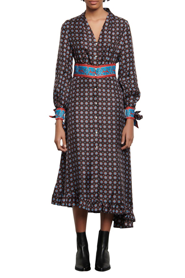 Catlyn Mix Print Long Sleeve Silk Shirtdress video