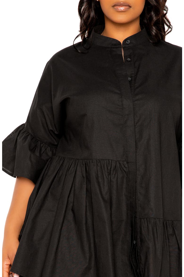 Flutter Sleeve Cotton & Linen Shift Dress, Alternate, color, BLACK