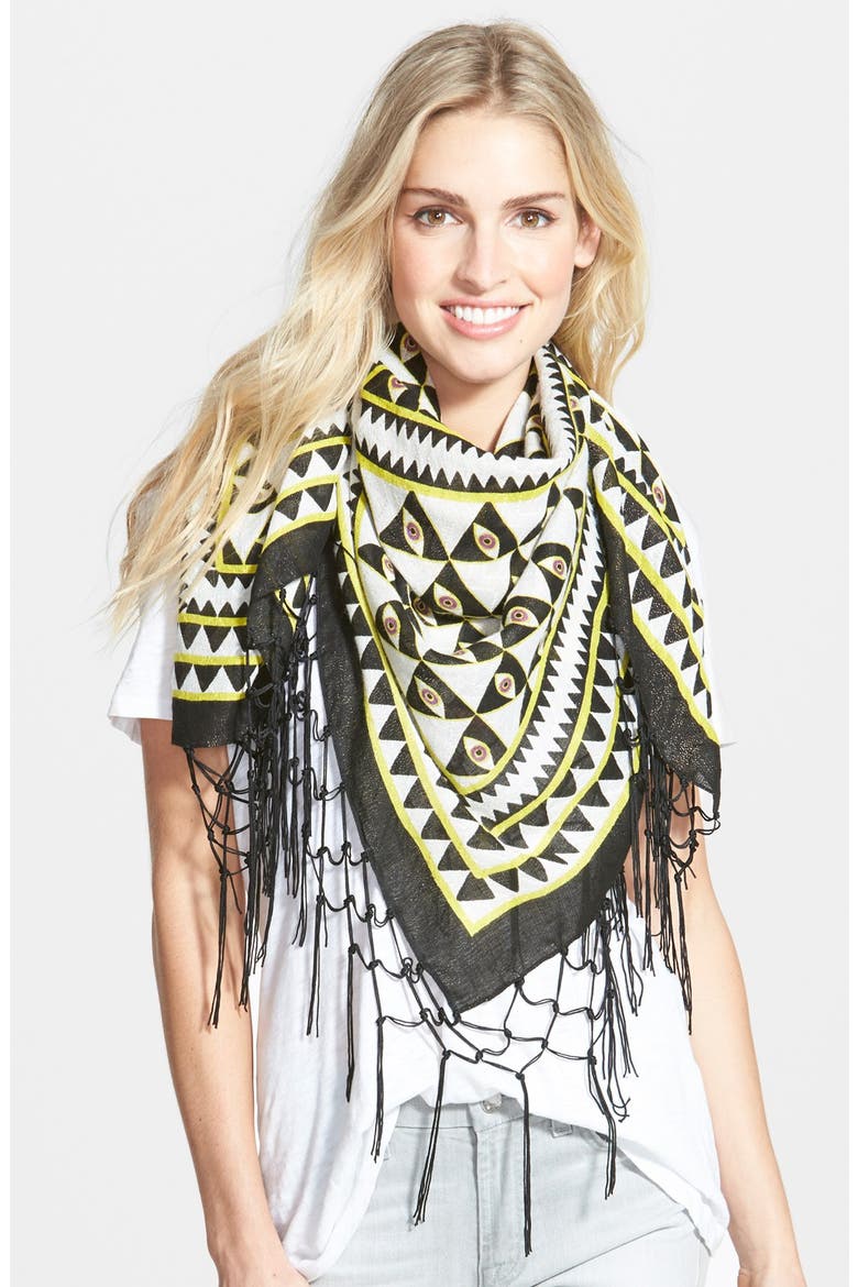 'Evil Eye' Square Scarf, Main, color, BLACK