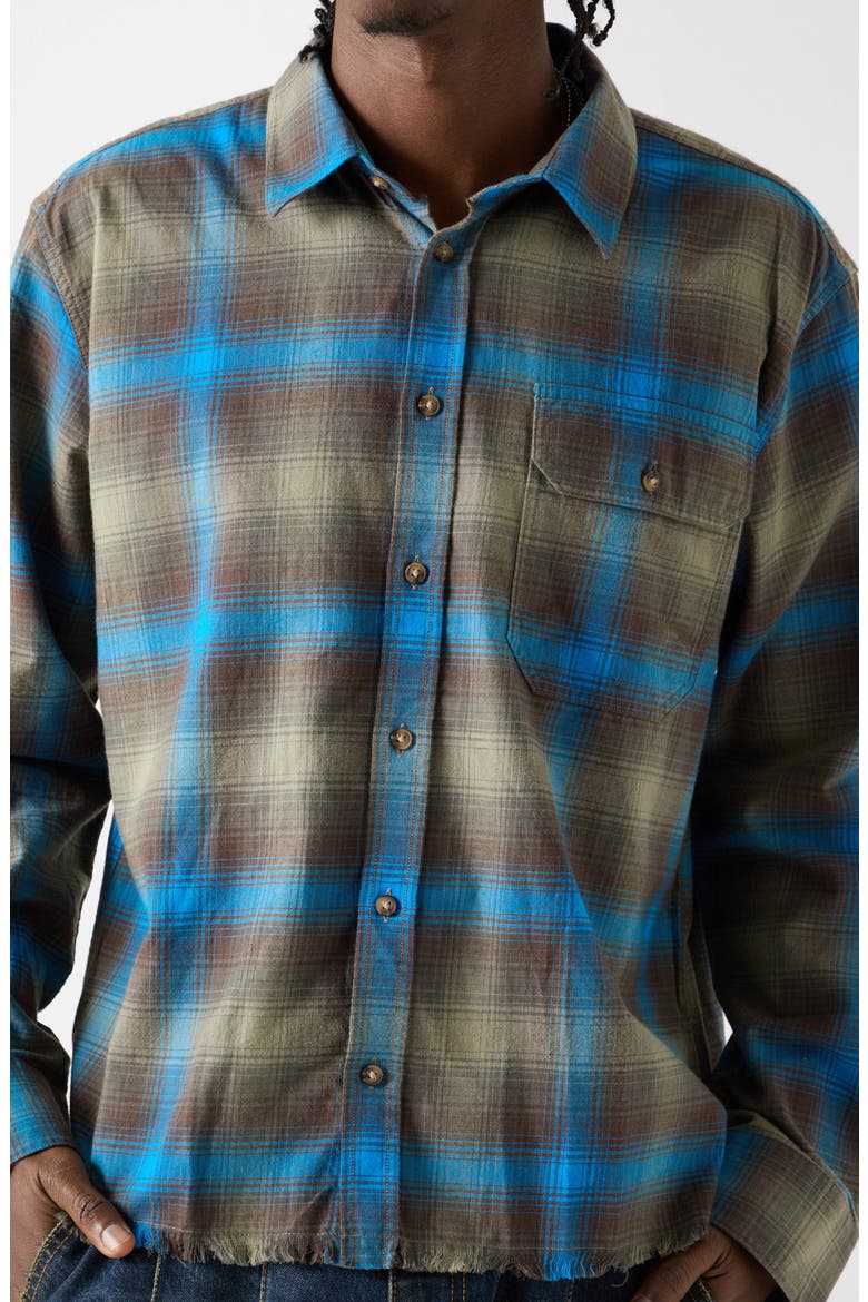 Boxy Fit Plaid Crop Flannel Button-Up Shirt, Alternate, color, GREEN/ BLUE