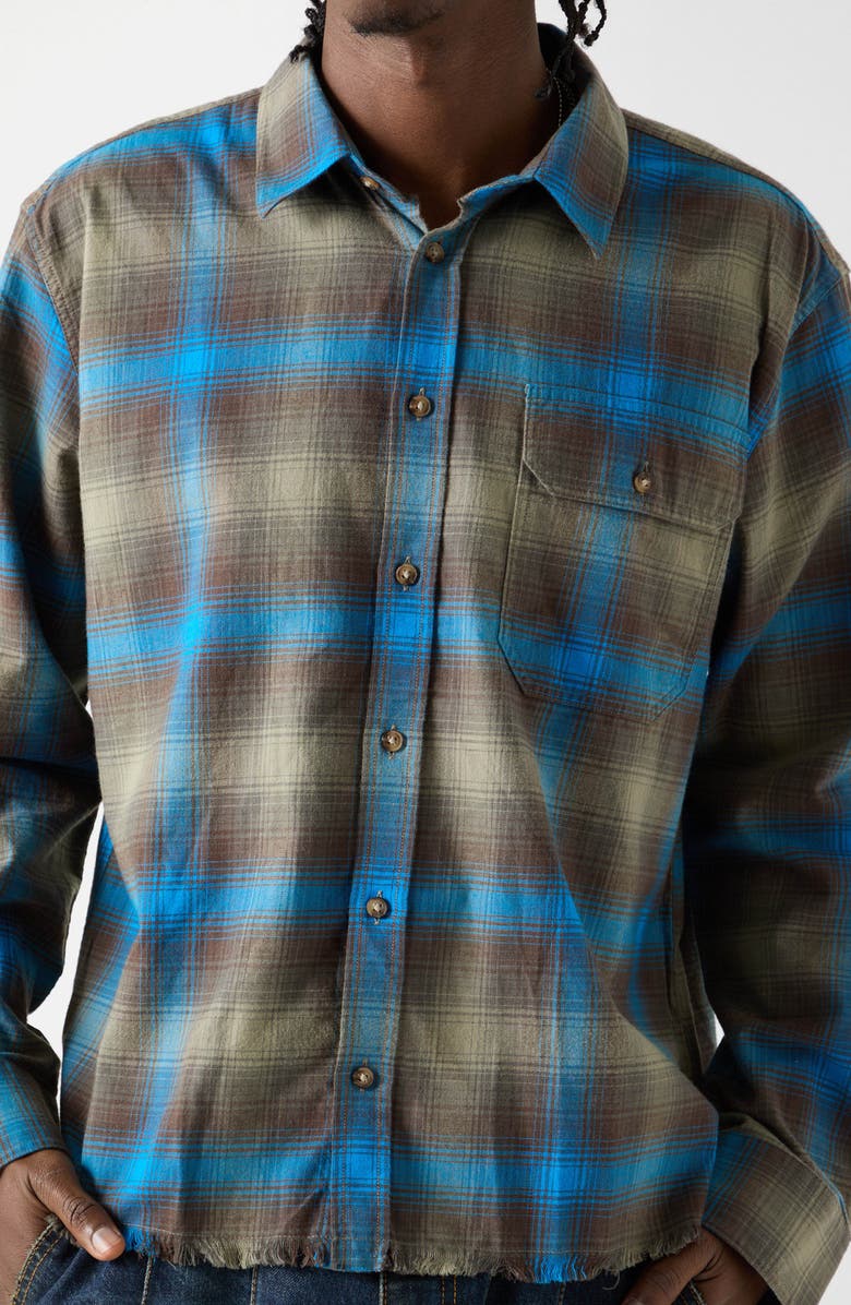 GUESS ORIGINALS Boxy Fit Plaid Crop Flannel Button-Up Shirt, Alternate, color, Green/ Blue
