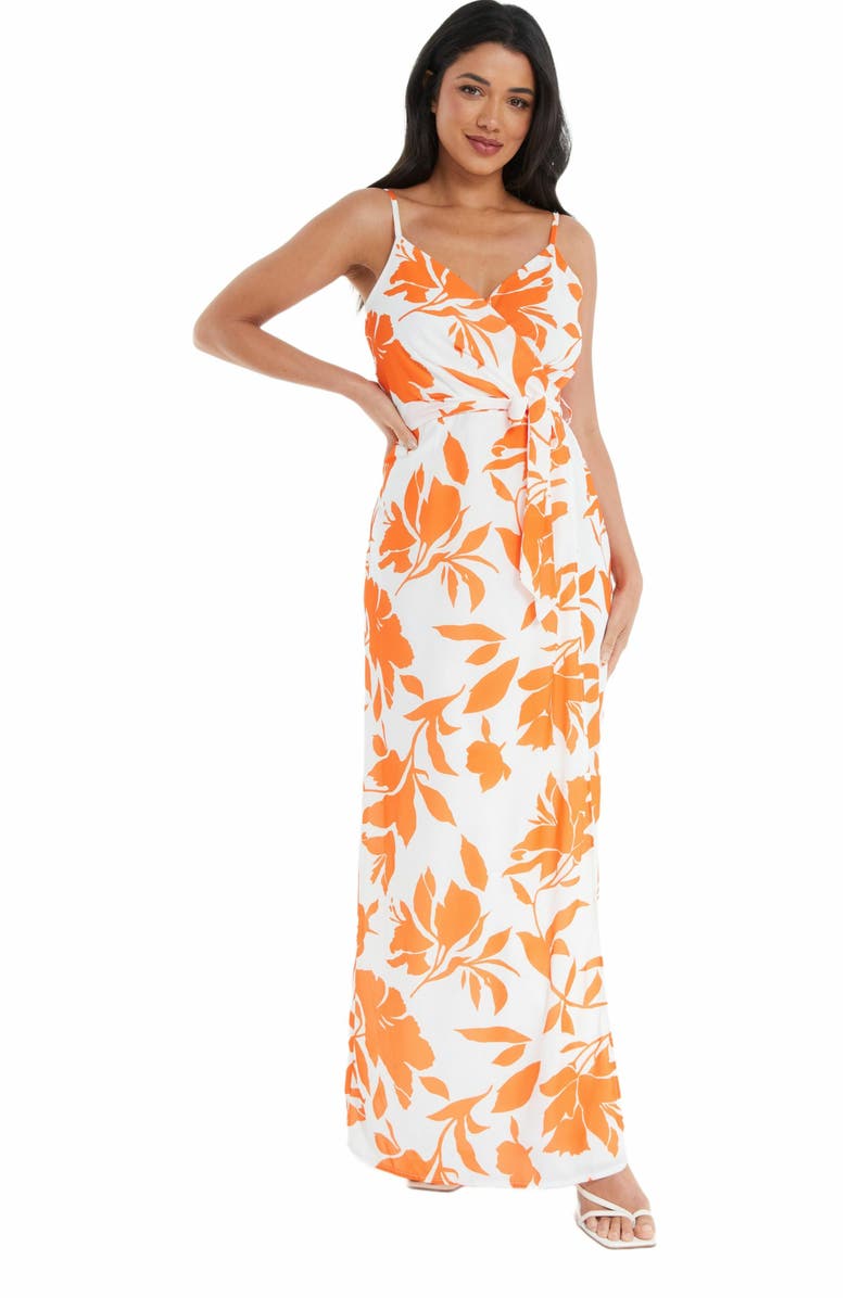 QUIZ Crepe Maxi Dress with Slit, Main, color, Multi