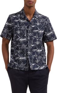 Bugatchi Jackson Marina Print Stretch Cotton Camp Shirt