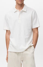 MANGO Regular Fit Textured Stretch Cotton Blend Polo