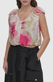 DKNY Printed Rumple Voile Top