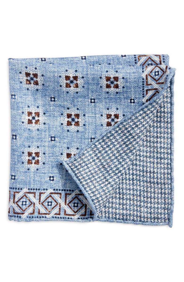 EDWARD ARMAH Neat & Houndstooth Prints Reversible Silk Pocket Square, Main, color, 