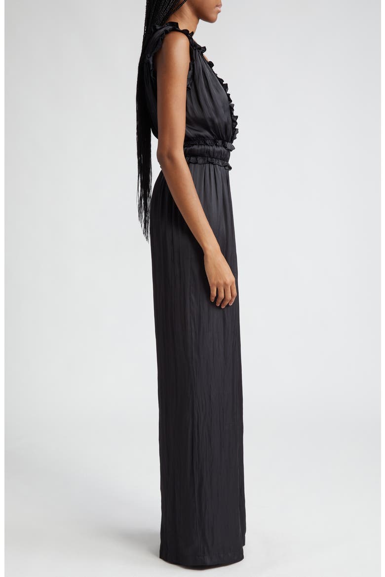 Katelyn Ruffle Satin Jumpsuit, Alternate, color, BLACK