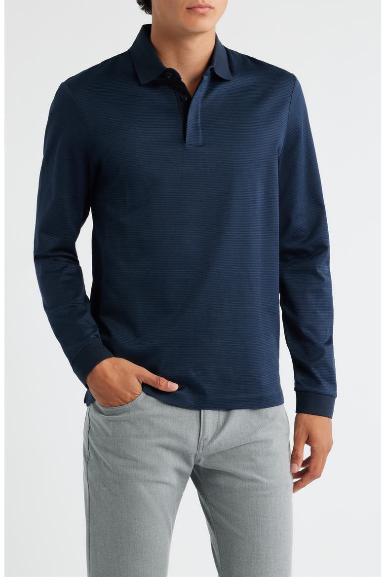 Pado Long Sleeve Cotton Polo, Main, color, DARK BLUE