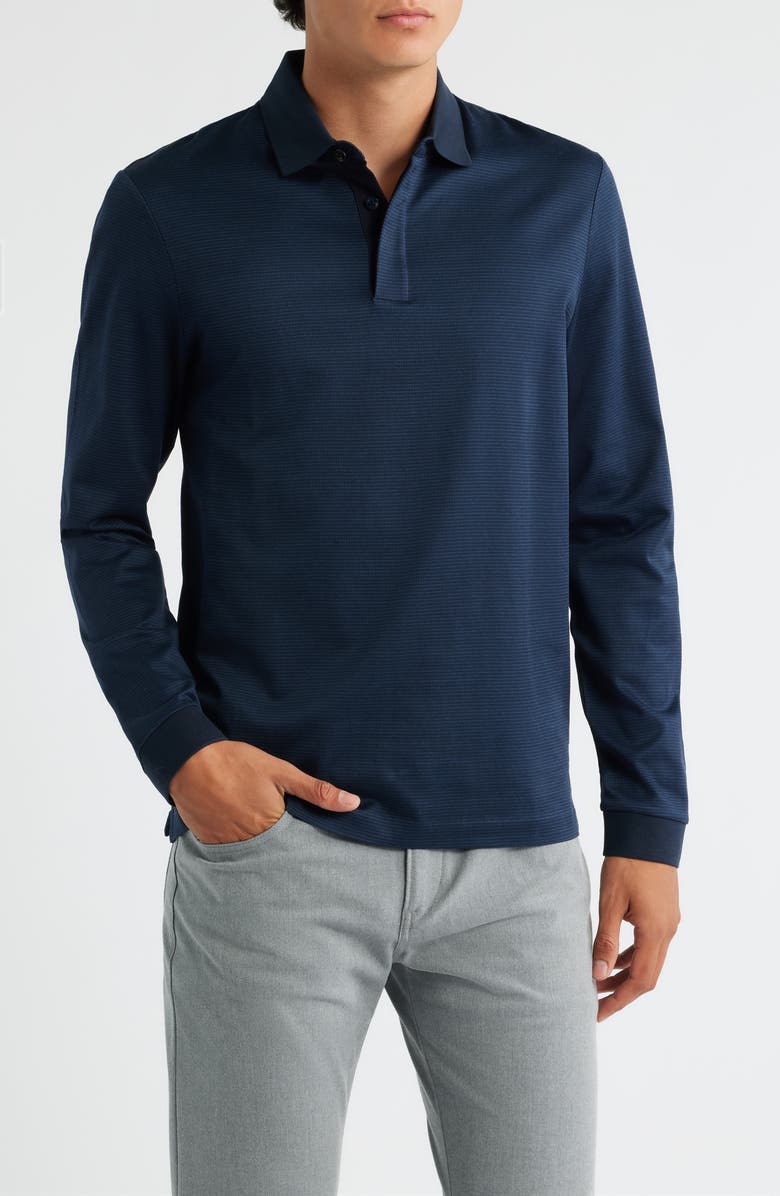 BOSS Pado Long Sleeve Cotton Polo, Main, color, Dark Blue