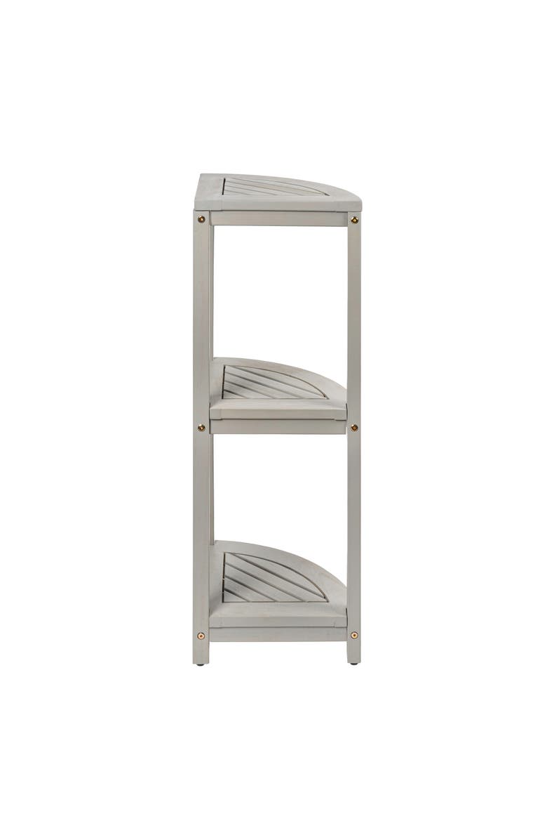 HAPPIMESS Sela 33" Classic Minimalist 3-Tier Acacia Wood Freestanding Bathroom Corner Shelf, Alternate, color, Gray