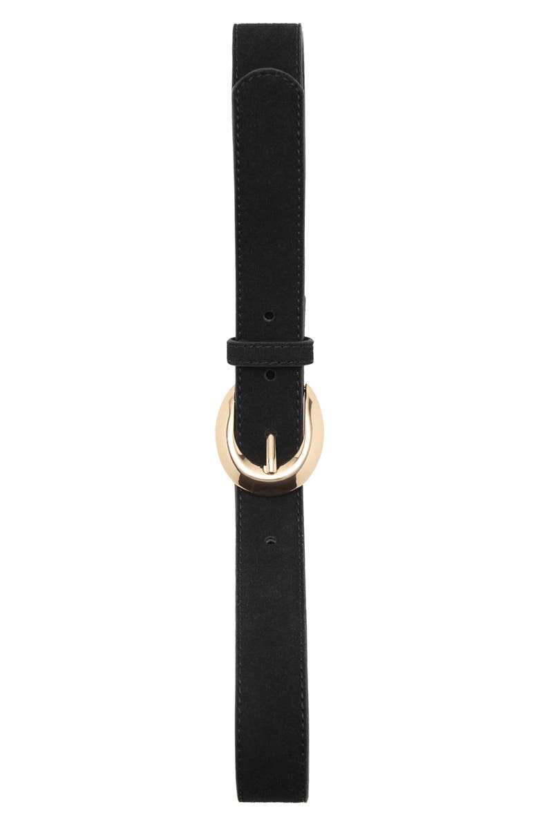MANGO Oval Buckle Suede Belt, Alternate, color, Black