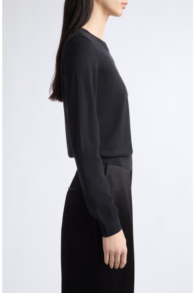 Embroidered Flower Stretch Wool Sweater, Alternate, color, CHARCOAL GREY