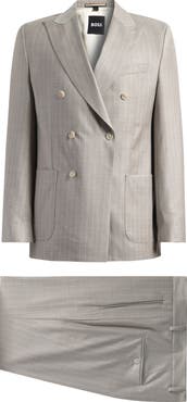 BOSS Huge Slim Fit Grey Pinstripe Double Breasted Virgin Wool Suit