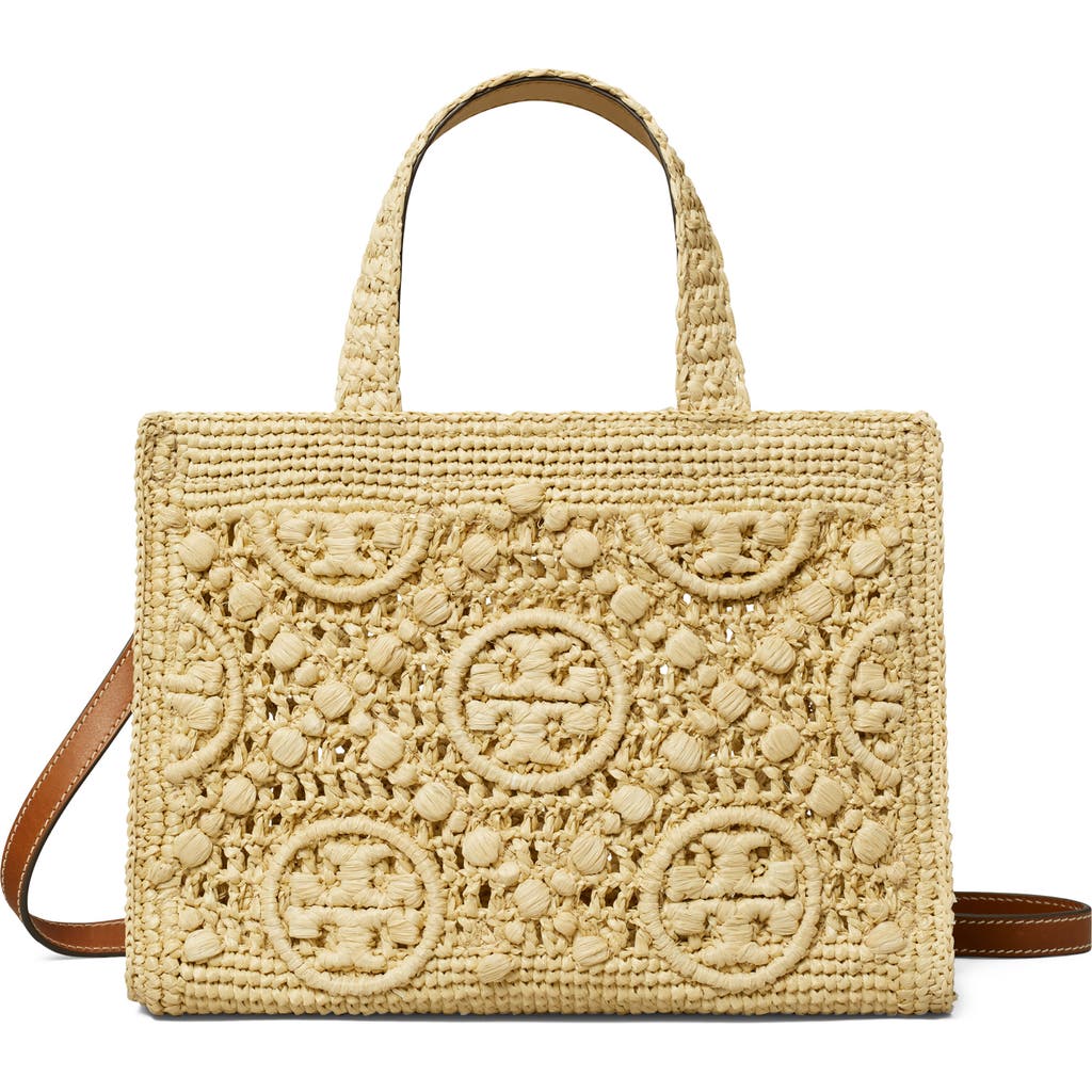 Tory Burch T Monogram Raffia Square Tote
