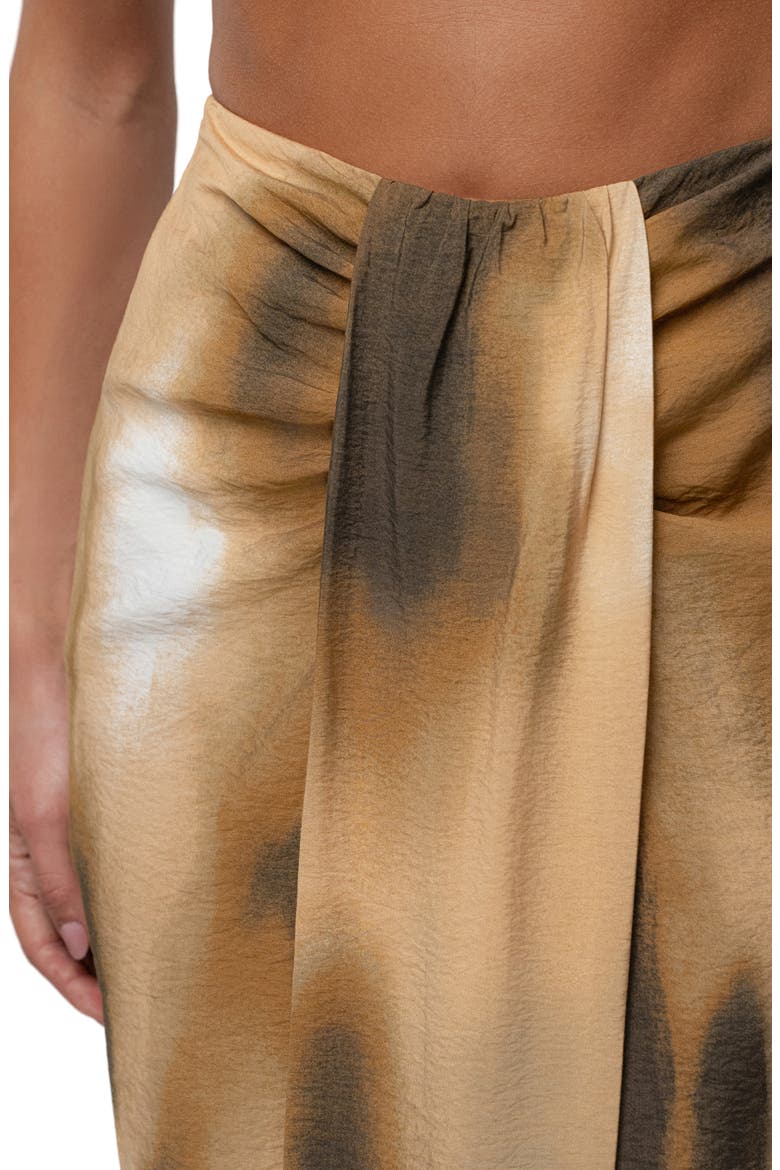 Abstract Print Drape Front Maxi Skirt, Alternate, color, BROWN