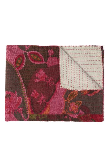Taj Hotel Vintage Cotton Kantha Throw Blanket In Multi Maroon
