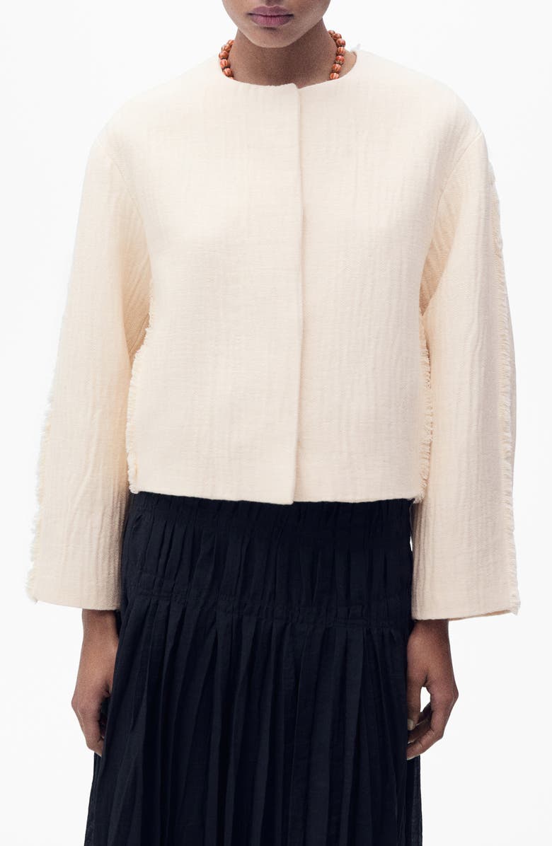 MANGO Oversize Fringe Cotton Jacket, Main, color, Sand