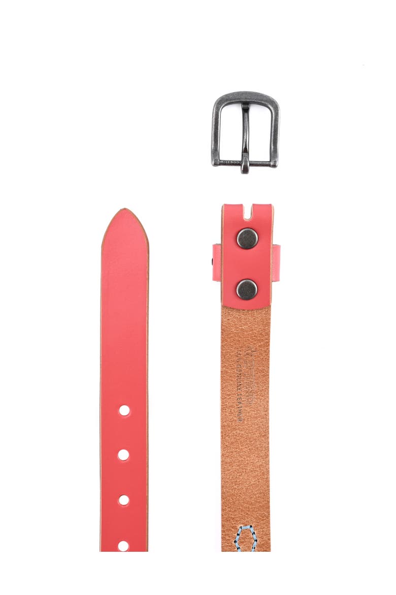 Boho Genuine Leather Stitched Perforated Detail Belt, Alternate, color, Pink