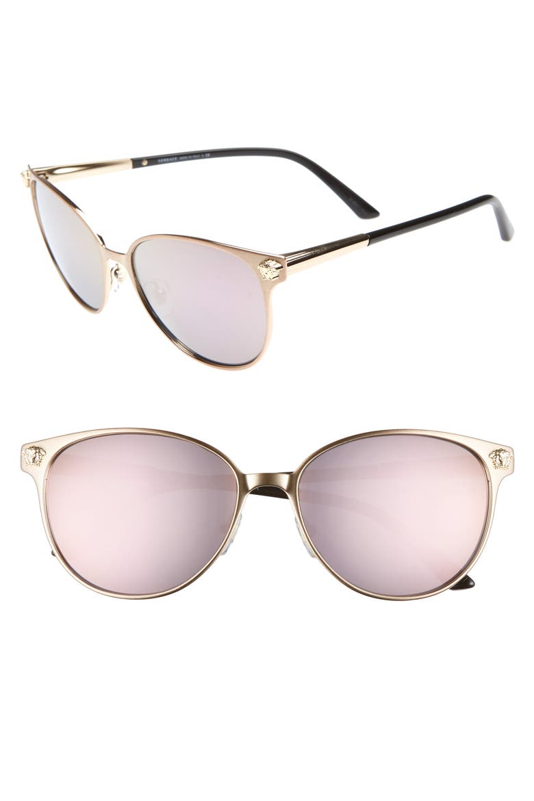 Glam Medusa 57mm Cat Eye Sunglasses, Main, color, PINK GOLD / DARK GREY MIRROR PINK