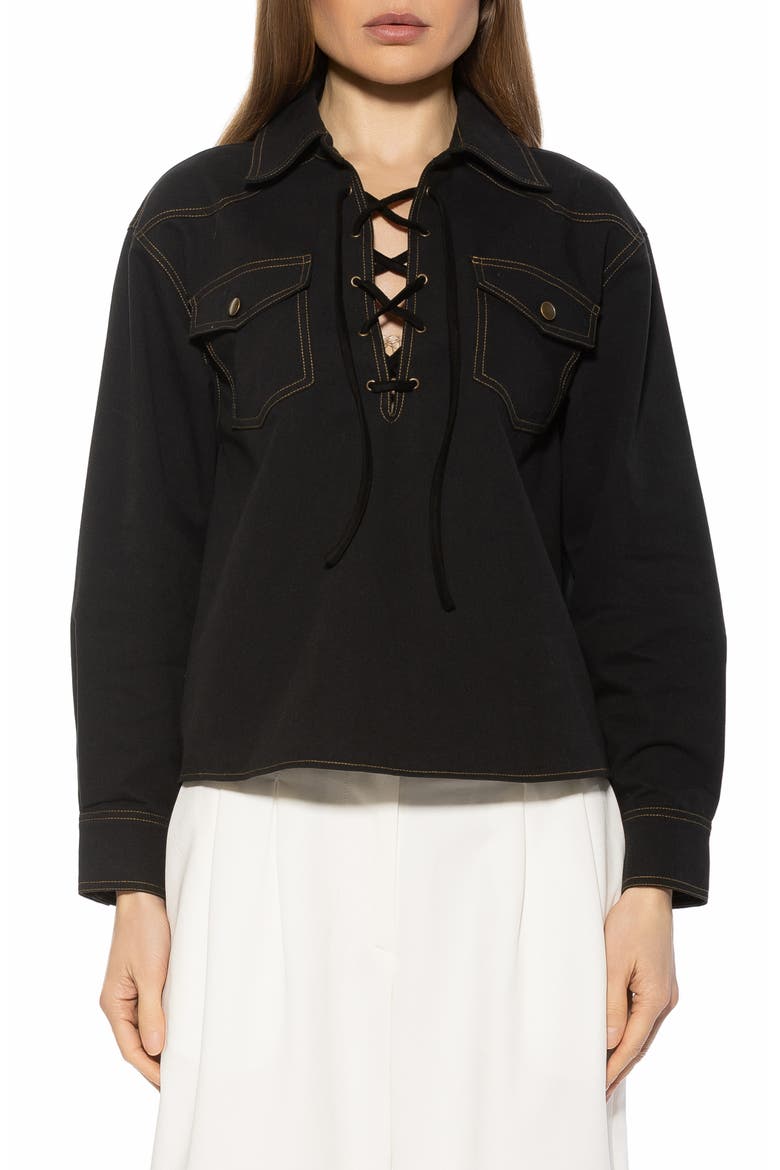 Thalina Lace-Up Western Shirt, Main, color, BLACK