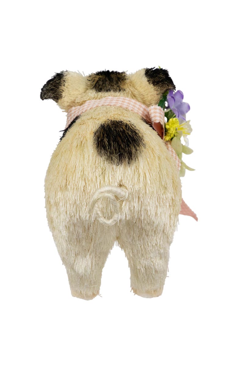 Northlight Spotted Piglet with Bow and Flowers Spring Figurine - 9", Alternate, color, White